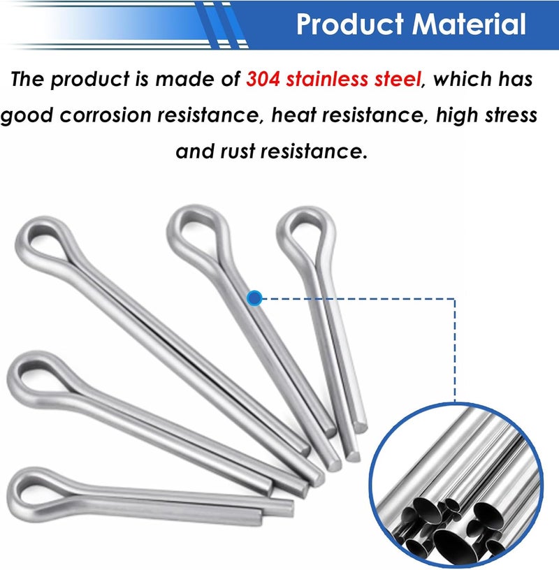 Seept 230Pcs Cotter Pins 304 Stainless Steel Cotter Pins Assortment Kit Used for Hitch Lock System, Trucks, Engine Repair - Image 3
